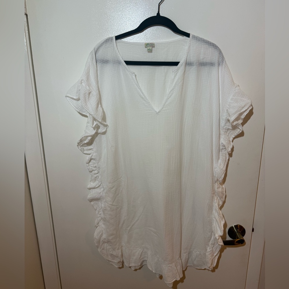 J Crew Whisper Gauze V-Neck Ruffled Trim Sleeve Swim Cover-Up